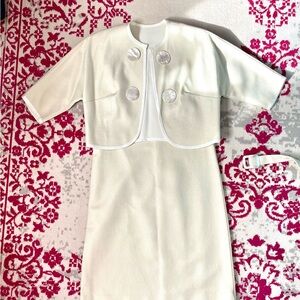 Vintage 60s Cream Shift Dress with Embroidered Detail, Matching Bolero